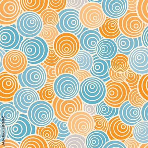 Funky style seamless pattern, orange and blue vector background.