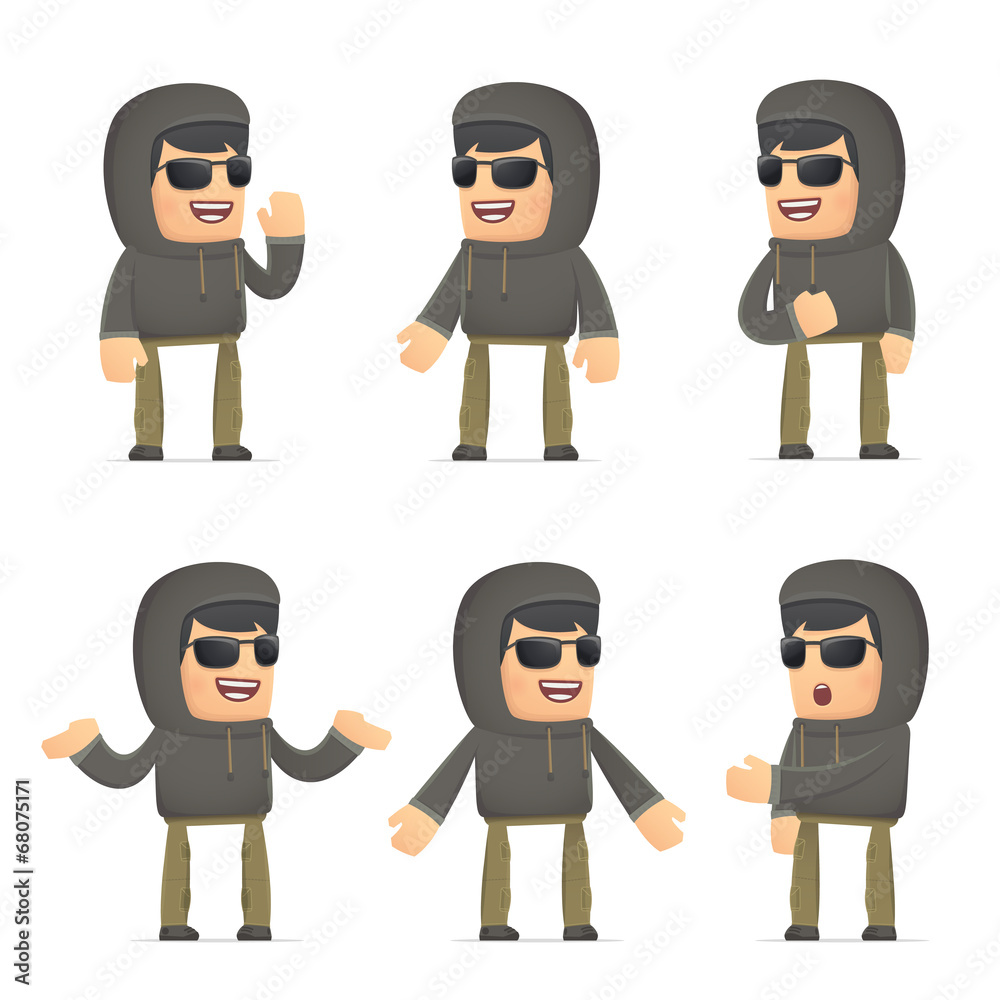 set of hacker character in different poses