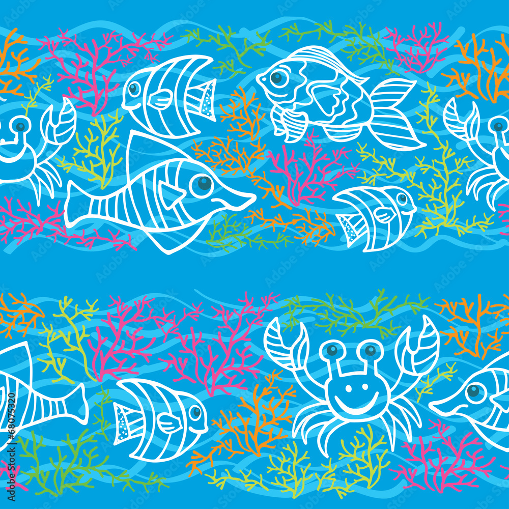Doodle seamless pattern .Sea Life.Fish and crabs Doodle seamless pattern .Sea Life.Fish and crabs