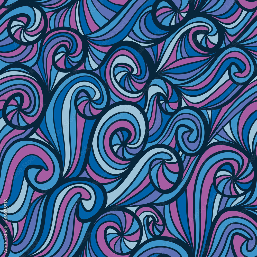 Beautiful curly waves seamless pattern.