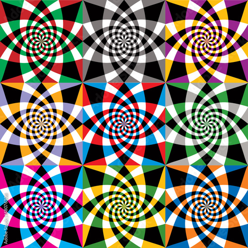 Spiral colorful whirls seamless pattern, vector design.