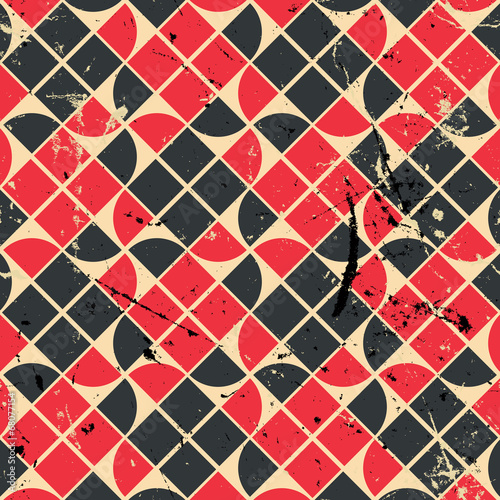 Geometric vintage seamless pattern with aged grunge texture.