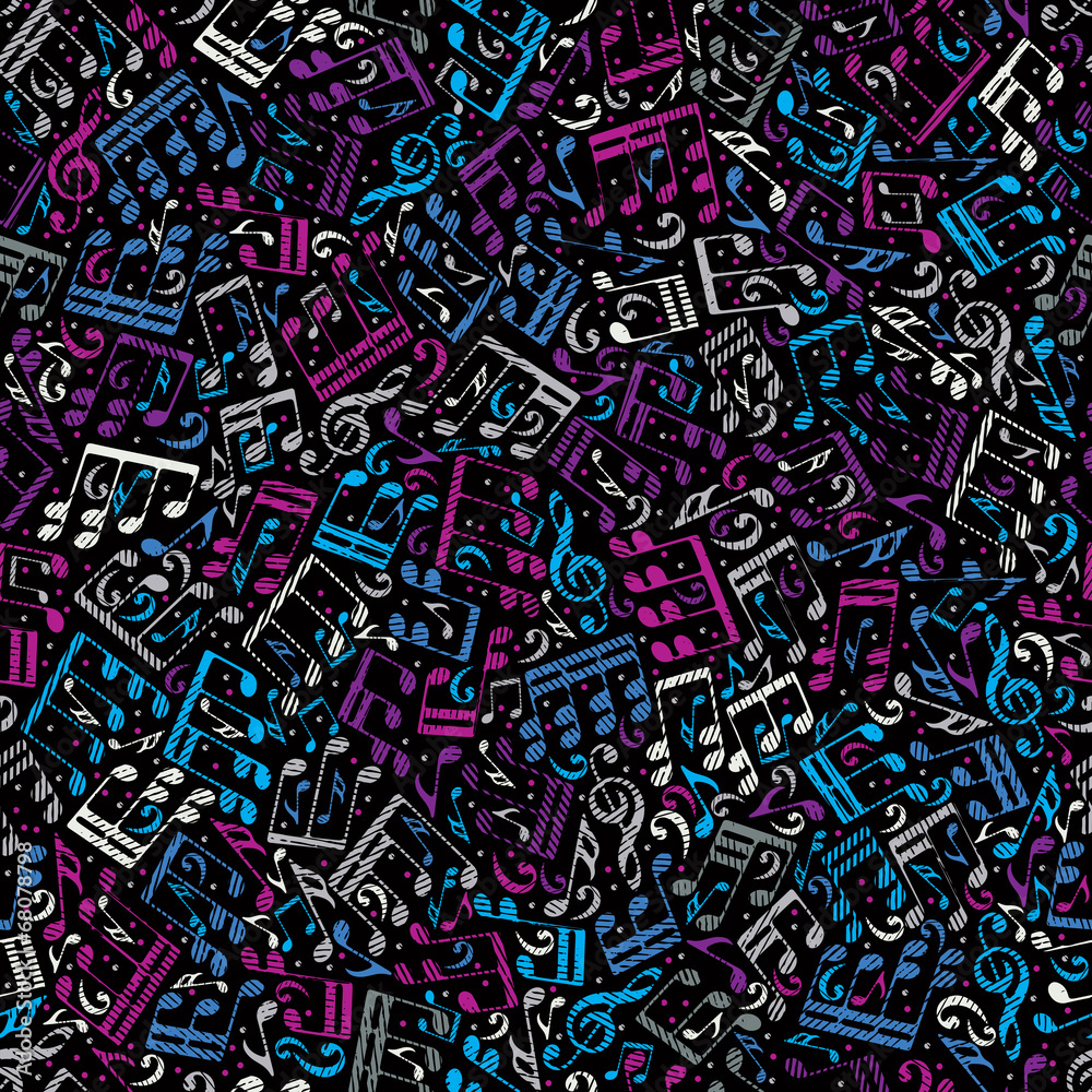 Pink and blue musical notes seamless pattern. Pink and blue musical notes seamless pattern.
