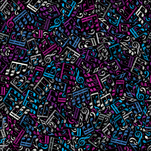 Pink and blue musical notes seamless pattern.