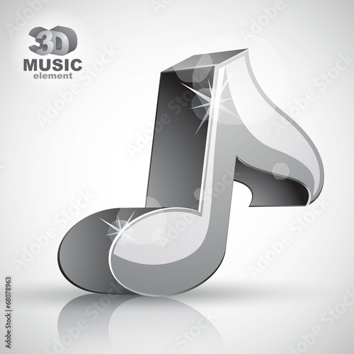 Metallic musical note icon from upper view isolated.