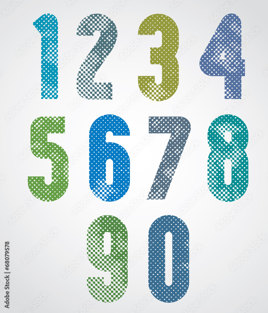 Halftone print dots textured numbers. Halftone print dots textured numbers.