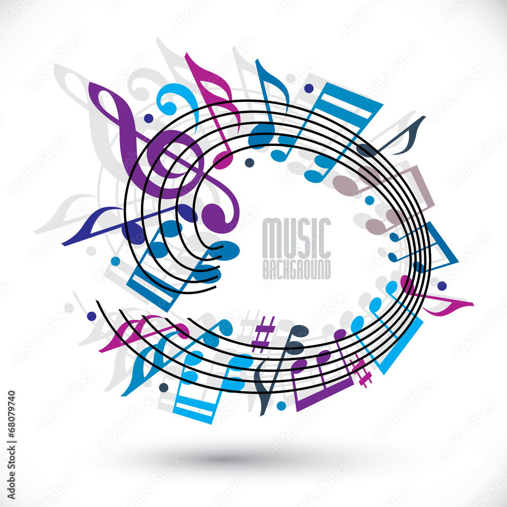 Obraz premium Blue and violet music background with notes.