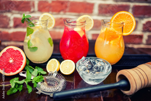 Mint, orange and grapfruit lemonades served at restaurant or bar