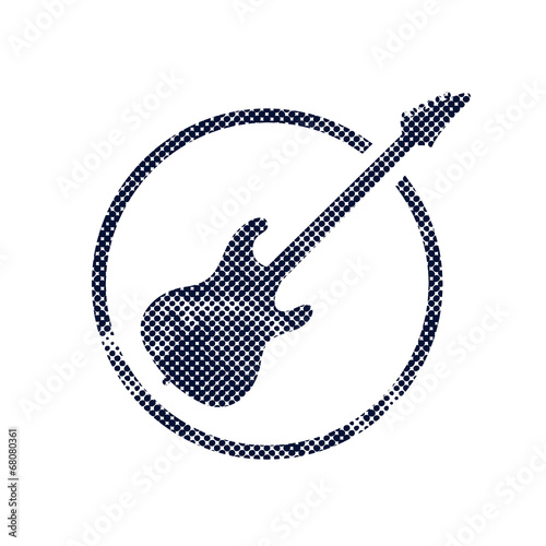 Electric guitar icon with halftone dots print texture.