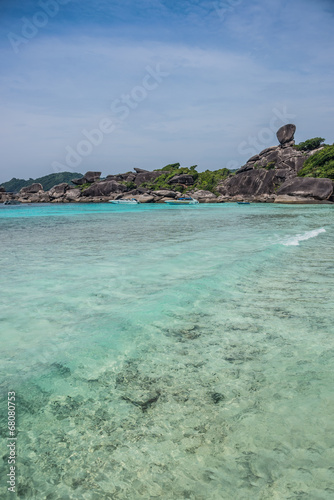 Perfect Crystal Clear Turquoise Sea and Iconic Rock at Similan T