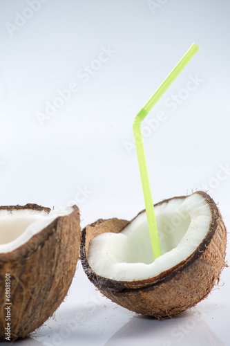 Coconut cocktail on white background