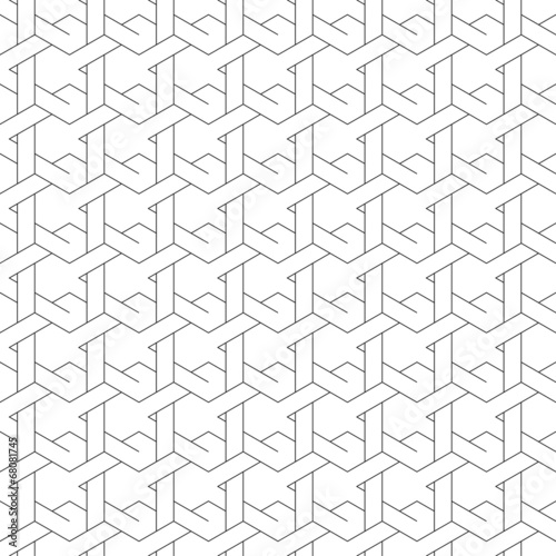 Black and white geometric seamless pattern with line and weave s