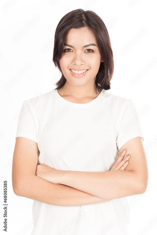 friendly smiling young woman portrait studio shot friendly smiling young woman portrait studio shot