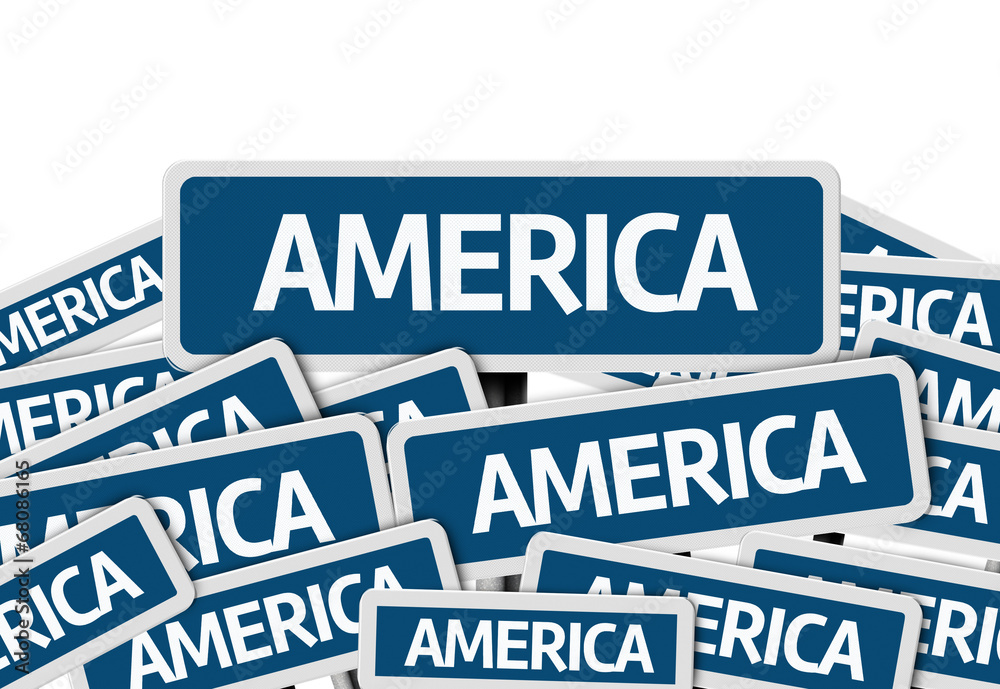 America written on multiple blue road sign