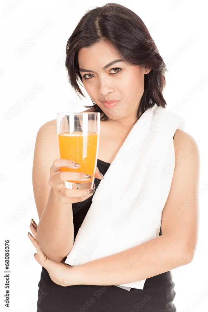 young woman with orange juice, isolated on white background young woman with orange juice, isolated on white background