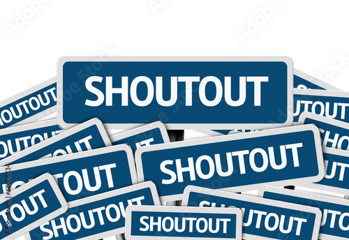 Shoutout written on multiple blue road sign