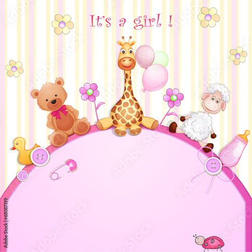 Baby shower card with toys.