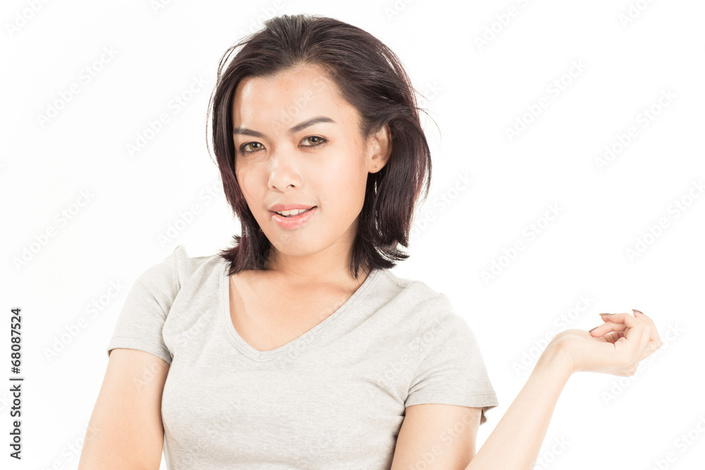 friendly smiling young woman portrait studio shot friendly smiling young woman portrait studio shot