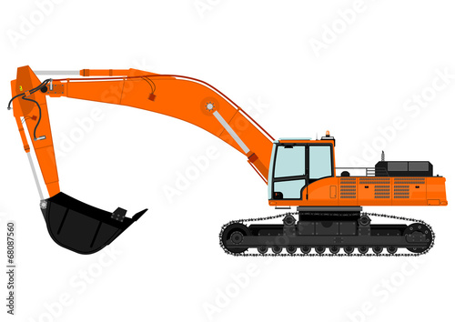 Illustration of orange excavator on tracks. Vector