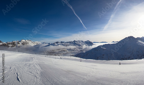 Slope on the skiing resort in Alps. Livigno, Italy