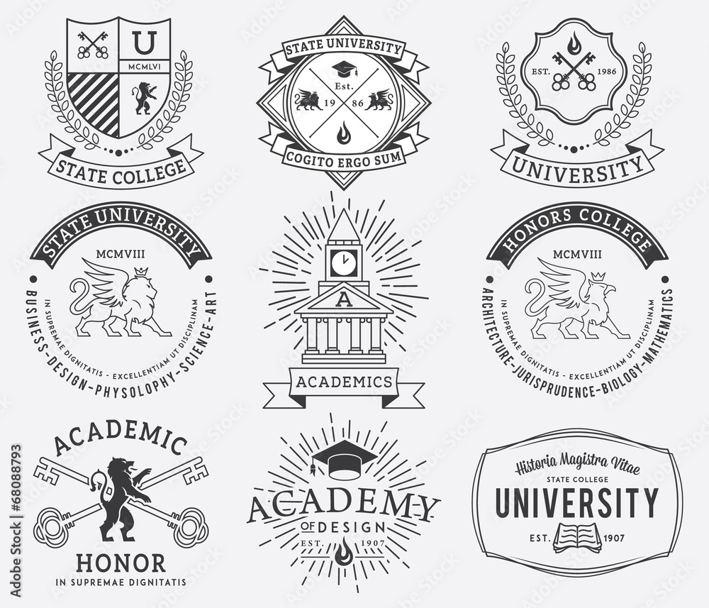 College and University badges 2 Black on White