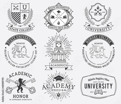 Tablou canvas College and University badges 2 Black on White