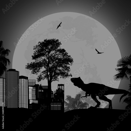 Dinosaur Silhouettes on the night in the city