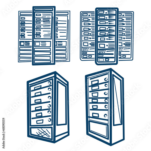 Server Rack.Sketch style Vector of Server Rack. Lines scheme.