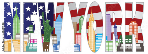 New York Skyline Text Outline Vector Illustration