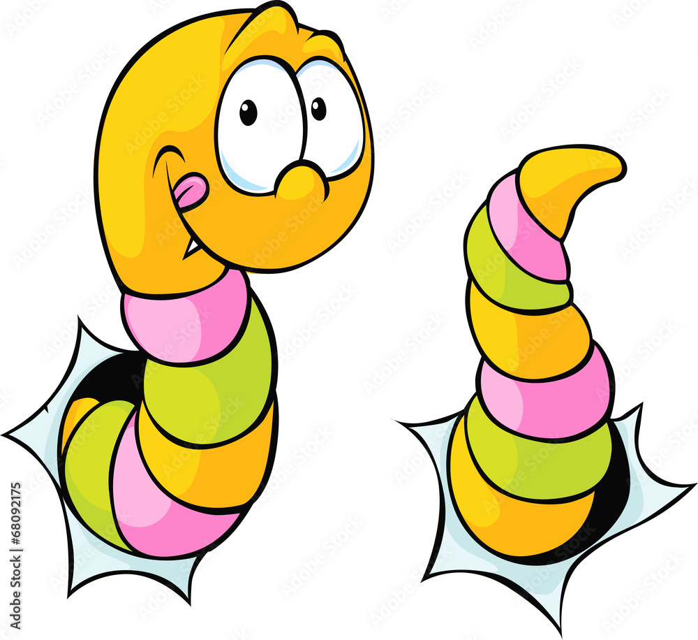 worm bite through - cute cartoon Stock Vector