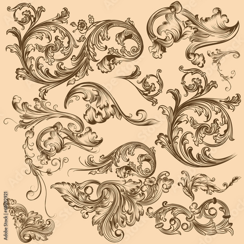 Collection of vector swirl elements in vintage style