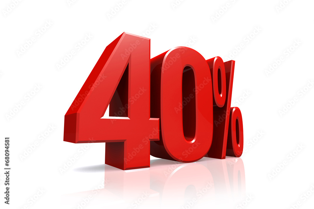 3D render text in 40 percent in red