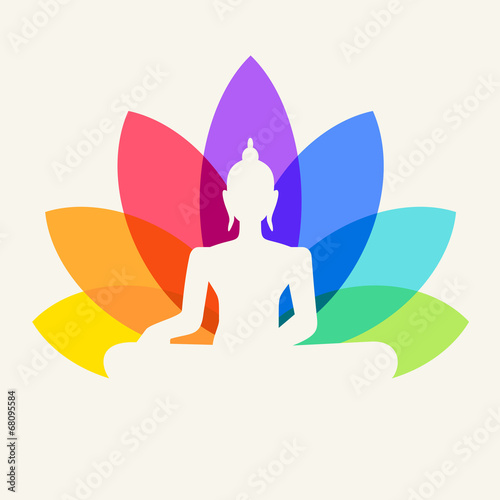 Silhouette of Buddha sitting on a lotus flower background