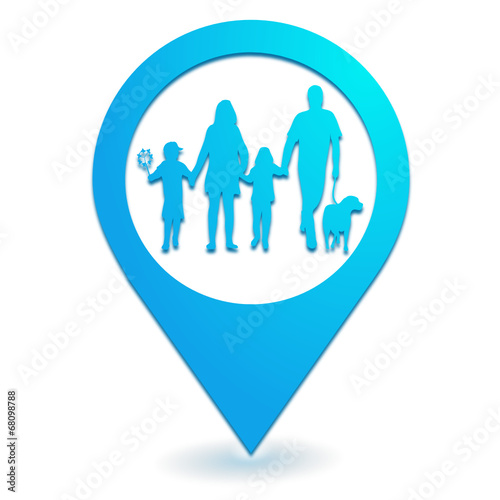 famille sur symbole localisation bleu