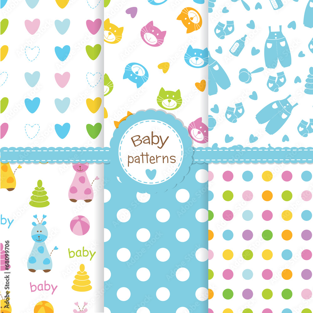 Fototapeta premium Set of baby seamless patterns