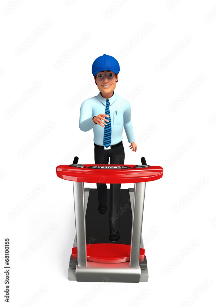 Young Service Man with walking machine