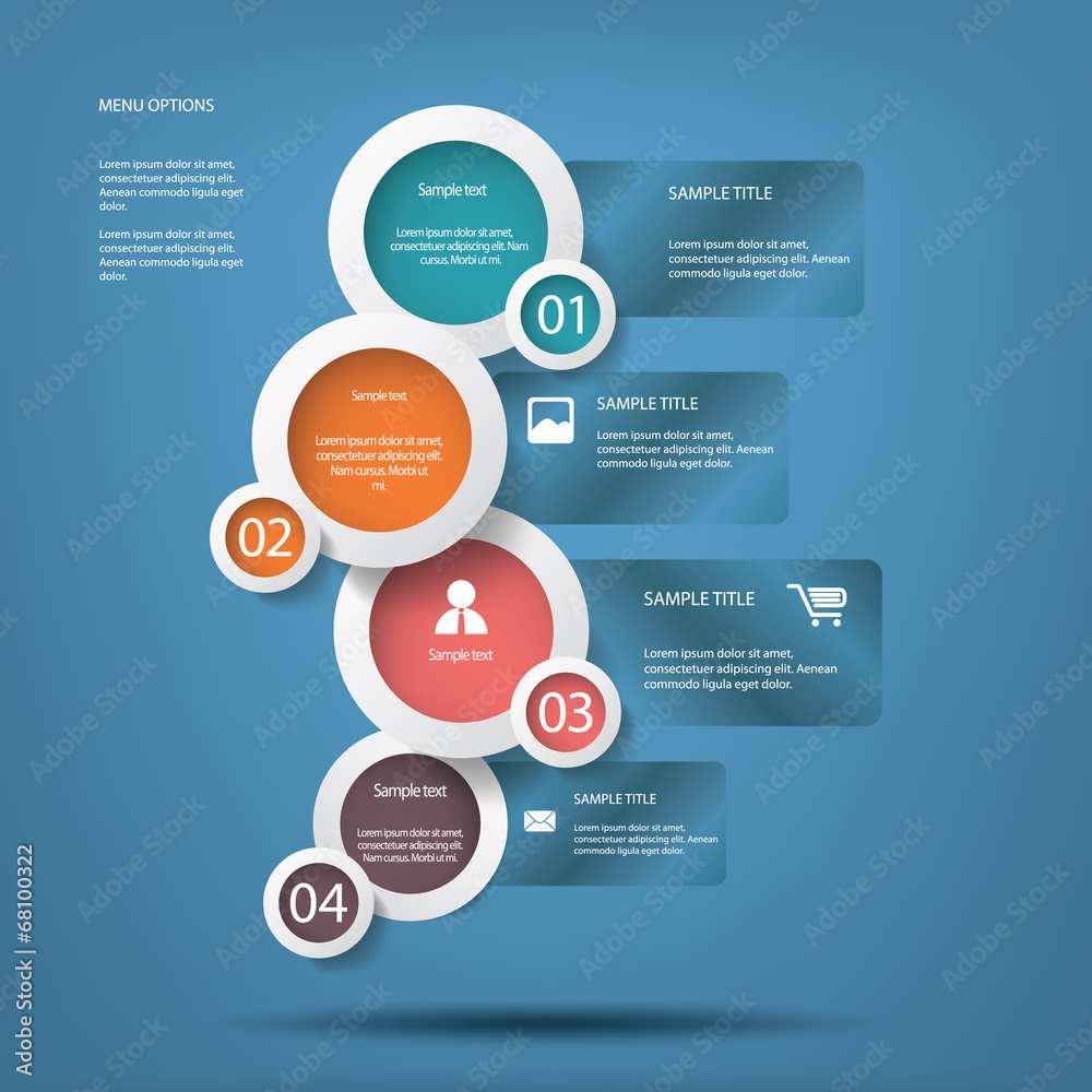 Round white infographic elements with various icons suitable for