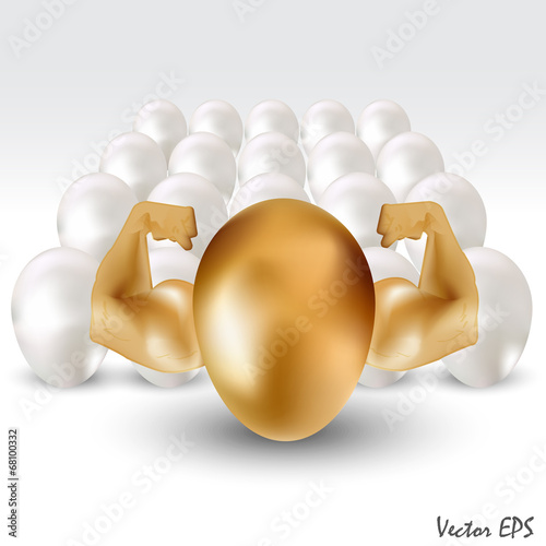 golden egg with hand power, stand out from crowd concept