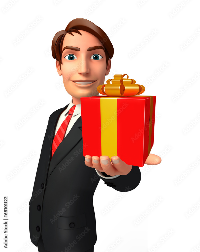Young Business Man with gift box