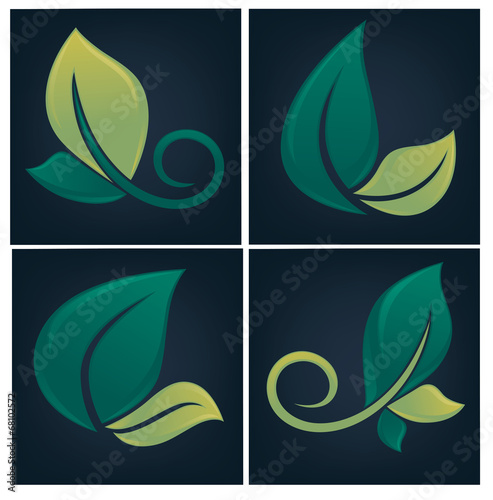 leaf forms and symbols on dark background