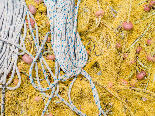 Close-up of fishing net and floats photo