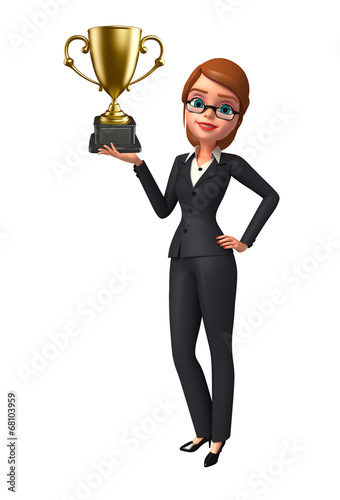 Young Business Woman with trophy