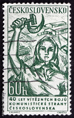 Postage stamp Czechoslovakia 1961 Woman with Hammer and Sickle