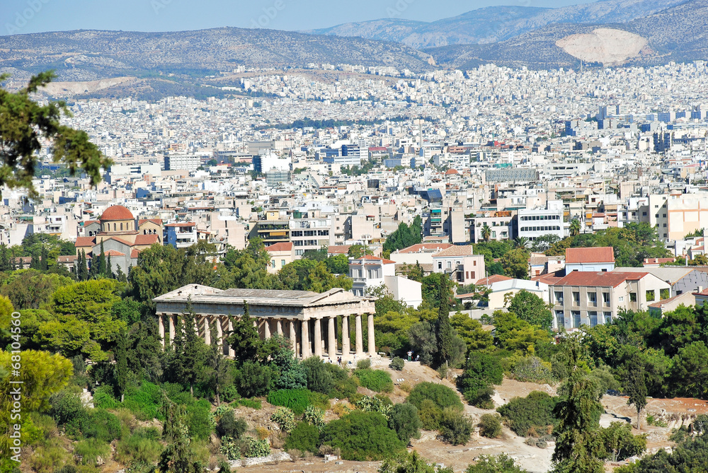 Naklejka premium view of Athens city with Temple of Hephaestus