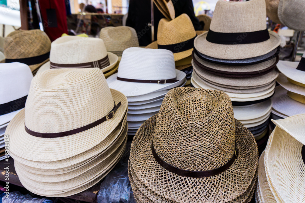 Handmade Panama Hats for sale.  Panama hats for sale in a market
