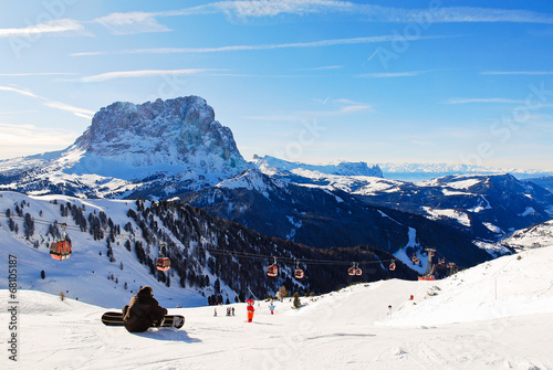 ski lift and view of Dolomites mountains, Italy © vvoe