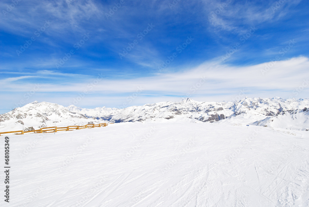 view of skiing area in Paradiski region, France