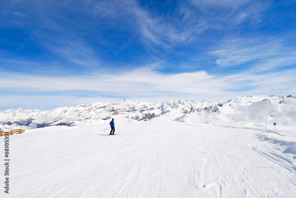 mountain skiing in Paradiski area, France