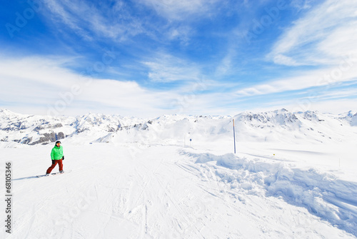 skiing on snow slopes in Paradiski area, France