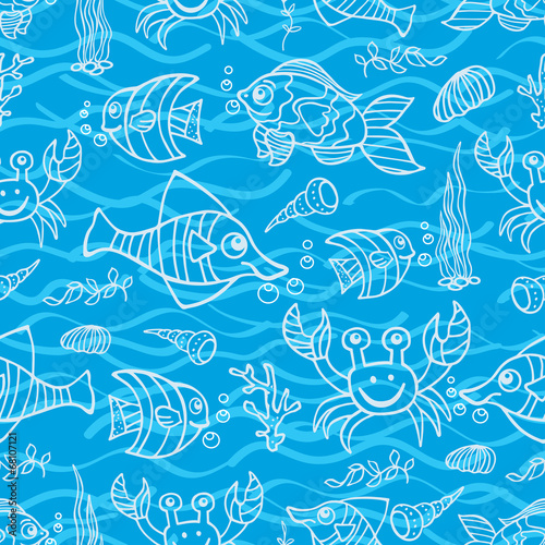 Sea Life Doodle seamless pattern